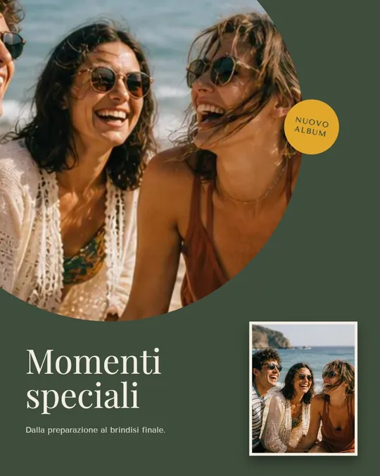 Stile Moda: foto tonda che esce dal bordo con badge giallo